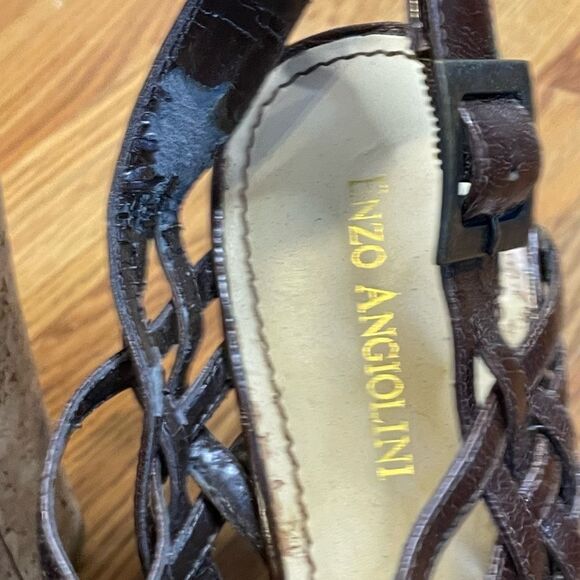 Enzo Angiolini Strappy Espadrille Wedge Sandals Muffin Brown Patent Leather 8.5 - Picture 11 of 14